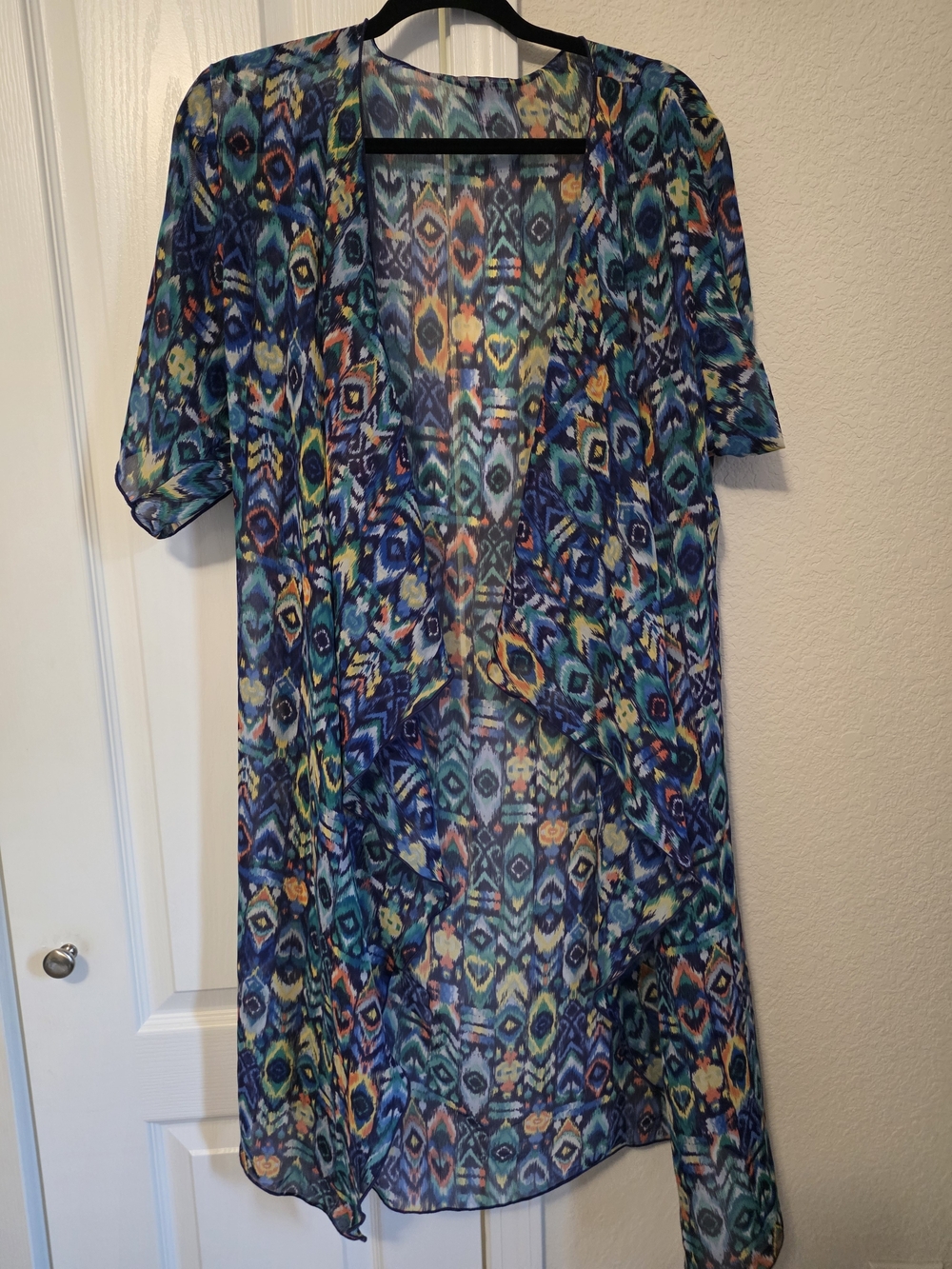 LuLaRoe Blue Multi-Pattern Sheer Long Sleeve Open Cardigan